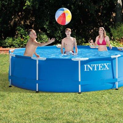 Intex 10ft x 30in Round Metal Frame Above Ground Swimming Pool w/Filter Pump Steel in Blue/Gray/White | 30 H x 120 W x 120 D in | Wayfair