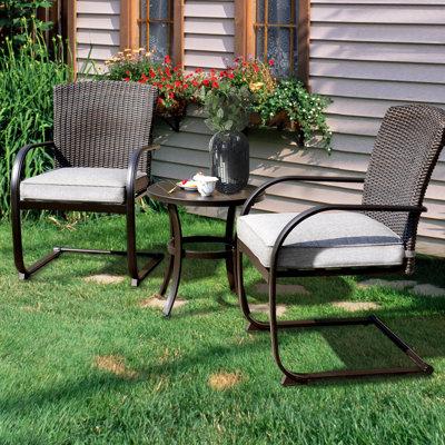 Wrought Studio™ 3 Piece Outdoor Patio Furniture Set Bistro Set w  Cushion w  Coffee Table Rust - Resistant Metal in Gray | Wayfair
