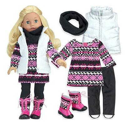 Sophia's Doll Knit Print Dress, Leggings, Scarf, Vest, & Boots Set Plastic in Black/White | 2 H x 7.01 W x 8.4 D in | Wayfair DRDVL-PK2-UPC