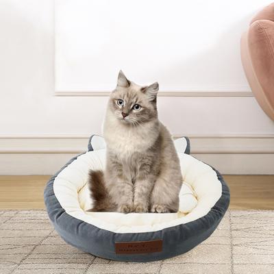 GREY poly-cotton cozy round cat bed , 18 inch by Happy Care Textiles in Grey