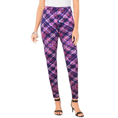 Plus Size Women's Ankle-Length Essential Stretch Legging by Roaman's in Dark Berry Bias Plaid (Size L) Activewear Workout Yoga Pants