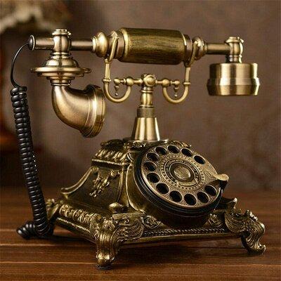 House of Hampton® Vintage Rotary Handset Decorative Telephone in Yellow, Size 9.06 H x 7.49 W x 10.05 D in | Wayfair