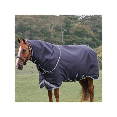 Rambo Duo Turnout Blanket w/ Free Bag for Life - 81 - 100g + 300g - Navy w/ Baby Blue & Brown Trim