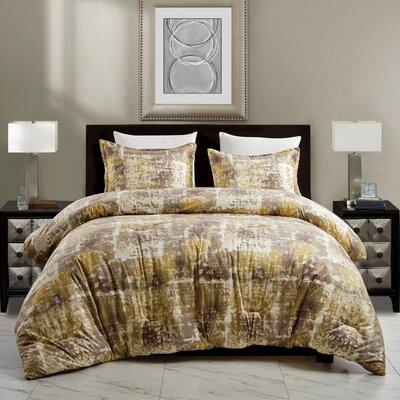 Everly Quinn 3 Piece Gold Taupe Brown King Comforter Set Luxury Royal Bedding w/ Pillow Shams-Nish Down/Microfiber in Yellow | Wayfair