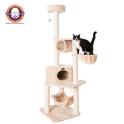 Real Wood 72" Cat Tower Entertainment Furniture With Lounge Basket, Perch by Armarkat in Beige