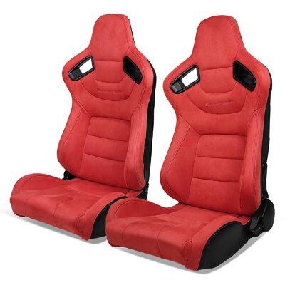 Modern Depo Universal Racing Seats Pair w/ Dual Sliders, Beige Pu Reclinable Left Right, Beige Foam Padding in Red | Wayfair RS-04-RD2-V1-S