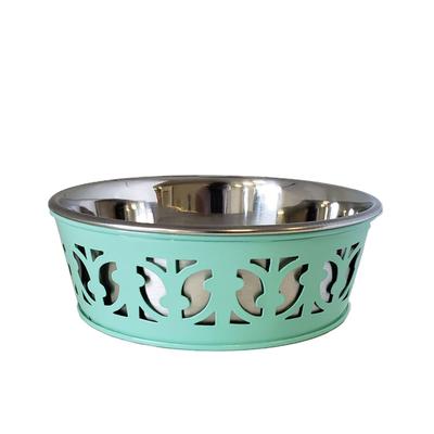 Stainless Steel Country Farmhouse Dog Bowl Mint Green 16 oz by JoJo Modern Pets in Green