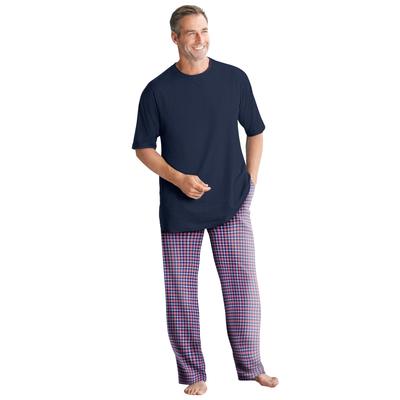 Men's Big & Tall Jersey Knit Plaid Pajama Set by KingSize in Navy Red Plaid (Size 5XL) Pajamas