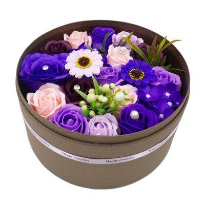 Primrue Artificial Fake Scented Rose Flowers Forever Soap Rose Flower in Round Gift Box in Pink/Blue/Indigo | 9.5 H x 9.5 W x 5.5 D in | Wayfair