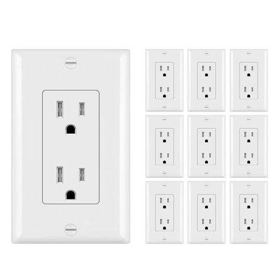 Kuled Tamper Resistant Outlet, Wall Outlet Decora Outlet 15 Amp Outlet, Electrical Receptacle Duplex Outlet, Self-grounding in White | Wayfair