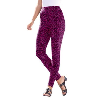Plus Size Women's Ankle-Length Essential Stretch Legging by Roaman's in Dark Berry Animal (Size 6X) Activewear Workout Yoga Pants
