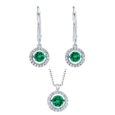 Dancing Lab Created Emerald Pendant and Earring Set in Sterling Silver