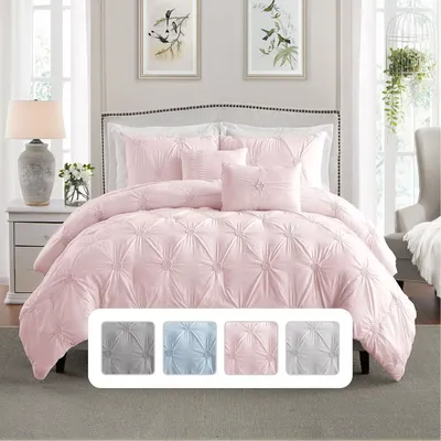 Swift Home® Premium Collection Ultra Plush Floral Pintuck Comforter Set- Rose Blush King/Cal King