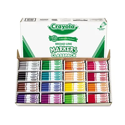 Crayola Non-Washable Classpack Markers, Broad Point, 16 Assorted Colors - 256/Box