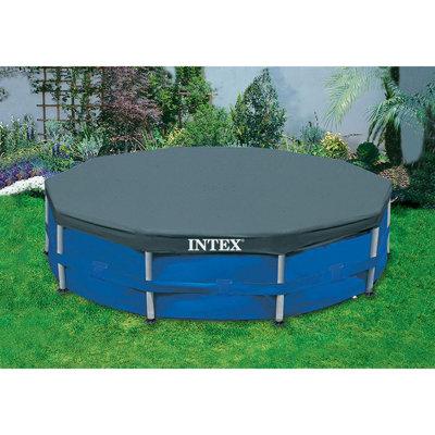 Intex Metal Frame Above Ground Swimming Pool w/10 Foot Round Swimming Pool Cover Steel in Blue/Gray/White | 30 H x 120 W x 120 D in | Wayfair
