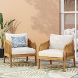 Joss & Main Fiora Patio Chair w/ Cushions Wood/Wicker/Rattan in Brown/White, Size 27.5 H x 26.25 W x 30.5 D in | Wayfair