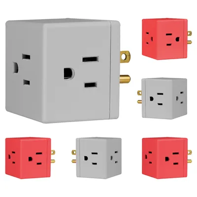 Philips 3-Outlet Grounded Cube Tap 6 Pack, Grey/Coral