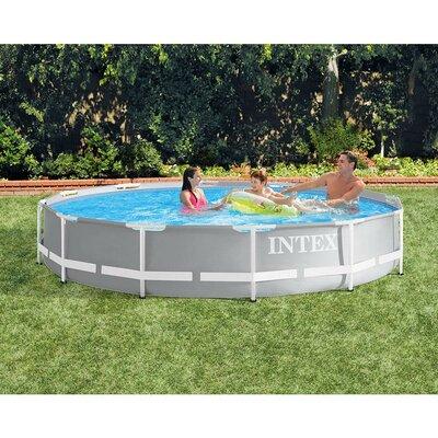 Intex 12ft x 30in Prism Frame Above Ground Round Swimming Pool & Robot Vacuum Plastic in Gray | 30 H x 144 W x 144 D in | Wayfair 26710EH + 28005E