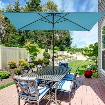 Arlmont & Co. Outdoor 10 X 7Ft Rectangular Umbrella Patio Market Aluminum Outside Table Umbrella For Deck, Poolside & Patio in Blue/Navy | Wayfair