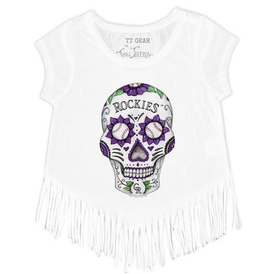 Girls Toddler Tiny Turnip White Colorado Rockies Sugar Skull Fringe T-Shirt