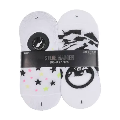 Steve Madden Ladies 8pk Sneaker Liner Socks White Stars One Size