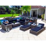 AKOYA Outdoor Essentials Malmo 18 Piece Outdoor Patio Furniture Combination Set In Gray W/Sectional Set, Eight-Seat Dining Set in Gray/Blue | Wayfair