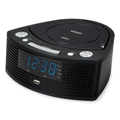 Jensen Stereo CD Player w/ Digital Dual Alarm Clock Radio Plastic/Acrylic in Black | 3.25 H x 8.6 W x 7.9 D in | Wayfair JCR-390T2