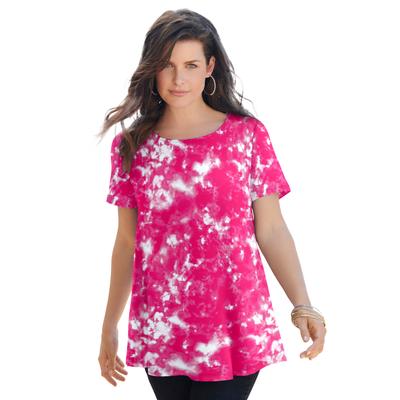 Plus Size Women's Swing Ultimate Tee with Keyhole Back by Roaman's in Pink Acid Tie Dye (Size 4X) Short Sleeve T-Shirt