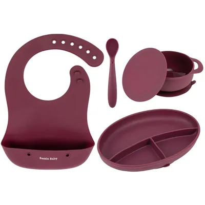 Anchor Silicone Feeding Set by Bazzle Baby, Cranberry