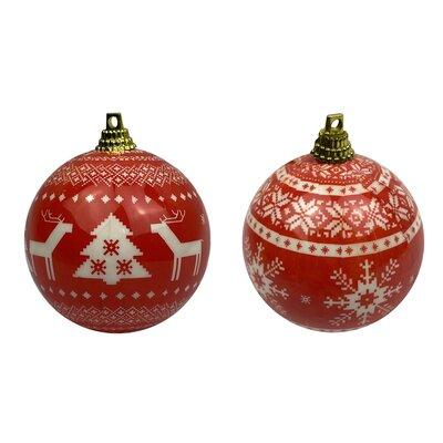Northlight Seasonal 14-Piece & White Nordic Decoupage Christmas Ball Ornament Set 2.25" (60mm) Plastic in Red | 2.25 H x 2.25 W x 2.25 D in | Wayfair