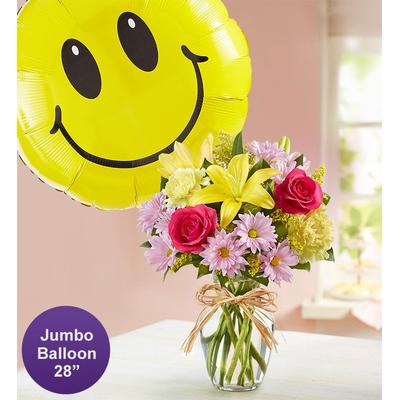 Fields of Europe® for Spring with Jumbo Smile Balloon Small by 1-800 Flowers