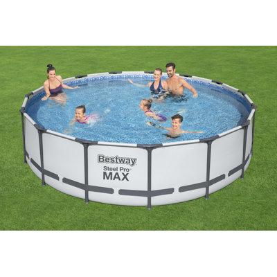 Bestway Steel Pro MAX Round Above Ground Swimming Pool w  Pump & Cover Steel in Blue Gray | 42 H x 180 W x 180 D in | Wayfair 56687E-BW