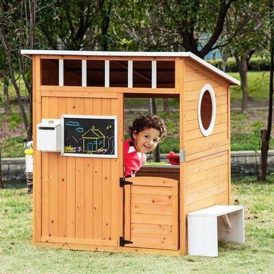 Outsunny 3.54' x 4' Outdoor Solid Wood Playhouse Wood in Brown | 53.25 H x 48 W x 42.5 D in | Wayfair 345-022