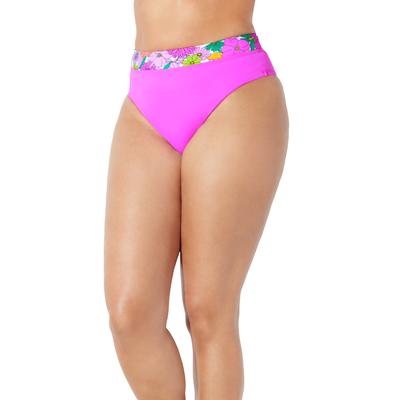 Plus Size Women's High Waist Cheeky Bikini Brief by Swimsuits For All in Bright Purple Floral (Size 14)