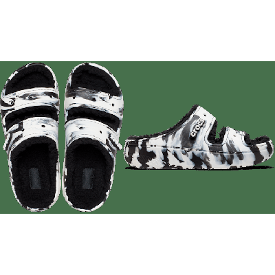 Crocs Black / White Classic Cozzzy Marbled Sandal Shoes