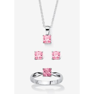 Women's 3-Piece Birthstone .925 Silver Necklace, Earring And Ring Set 18" by PalmBeach Jewelry in June (Size 5)