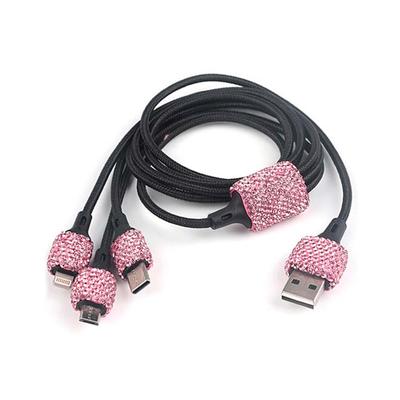 Tech Zebra Electronic Chargers Pink - Pink Glitter Three-in-One Charging Cable