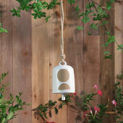 Arlmont & Co. 4" Hanging Bell Decorative Wind Chime - White & Beige Circle Design Outdoor or Indoor Decorative Bells for Home Decor | Wayfair