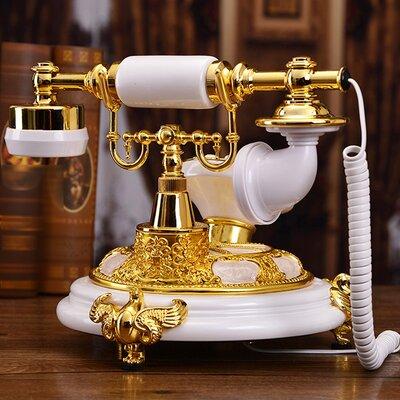 Rosdorf Park Vintage Corded Telephone Luxury Retro European Antique Phone in White | 8.58 H x 9.95 W x 11.31 D in | Wayfair