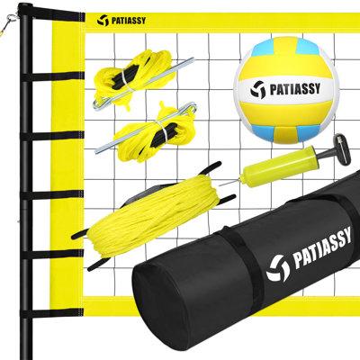 OXYGIE 32ft Outdoor Portable Volleyball Net Set System - Quick & Easy Setup Adjustable Height Steel Poles Metal in Yellow | Wayfair WE-J0101-USY2