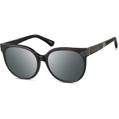 Zenni Women's Round Rx Sunglasses Black Shimmer Plastic Full Rim Frame