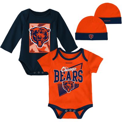 Newborn & Infant Orange/Navy Chicago Bears Victory Formation Throwback Three-Piece Bodysuit and Knit Hat Set