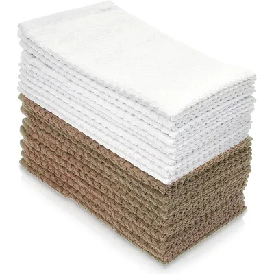 Hometex 100% Cotton Hand Towels Textured, Taupe and White, 16" x 27” (10-pk.)