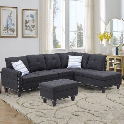 Black Reclining Sectional - Red Barrel Studio® 97.5" Wide Stationary Sectional Polyester in Black, Size 32.0 H x 97.5 W x 69.0 D in | Wayfair