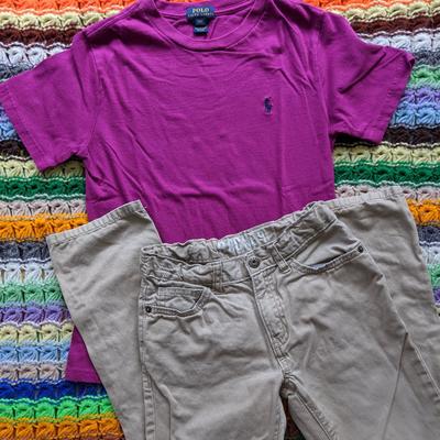 Polo By Ralph Lauren Shirts & Tops | Bundle Of Kids Size 8 Field Trip/Special Event Outfit | Color: Purple/Tan | Size: 8b