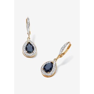 Plus Size Women's Gold-Plated Drop Earrings Pear Midnight Sapphire And Diamond Accent by PalmBeach Jewelry in Blue