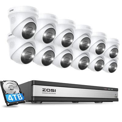 ZOSI 16CH 4K PoE NVR Security Camera System w/ 4TB HDD, 12pcs 4K Outdoor Spotlight Cameras, 2-Way Talk in White | 16 H x 12 W x 10 D in | Wayfair