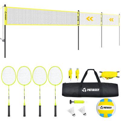 OXYGIE 32ft, 26ft & 20ft Width & Height Adjustable Volleyball & Badminton Combo Set w/ Net in Yellow | 8 H x 384 W x 4 D in | Wayfair J0103-USY3