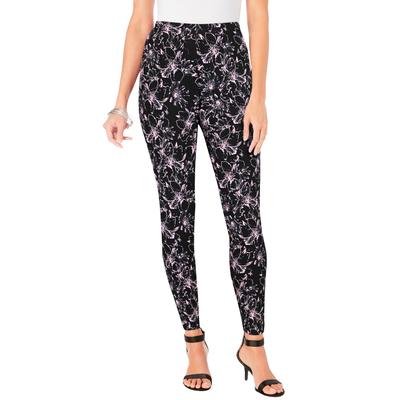 Plus Size Women's Ankle-Length Essential Stretch Legging by Roaman's in Soft Blush Sketch Floral (Size 6X) Activewear Workout Yoga Pants