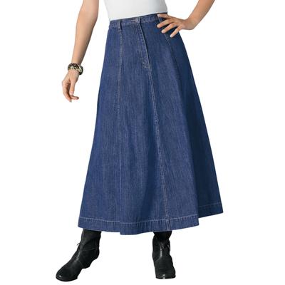 Plus Size Women's Invisible Stretch® Contour A-line Maxi Skirt by Denim 24/7 by Roamans in Medium Wash (Size 32 WP)